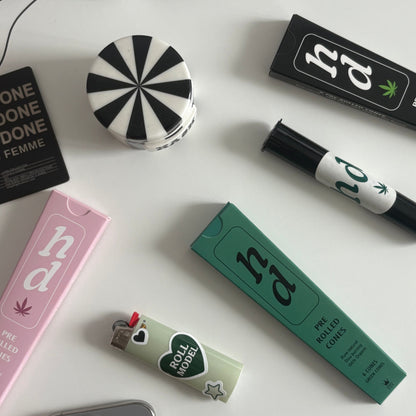 Collection of makeup and personal care products with 'pu' branding on a white background